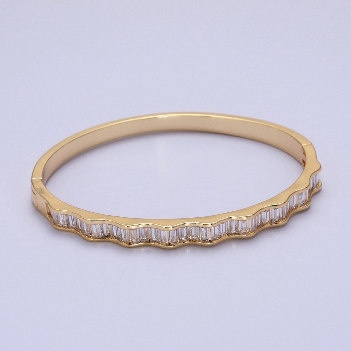 24k Gold Filled Baguette Geometric Wavy Gold Bangle Bracelet
