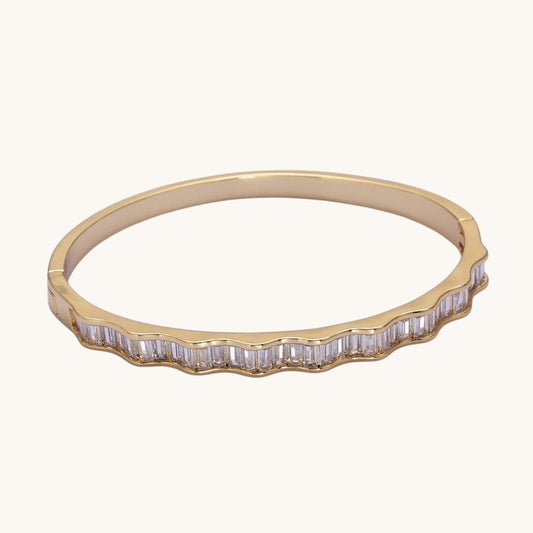 24k Gold Filled Baguette Geometric Wavy Gold Bangle Bracelet