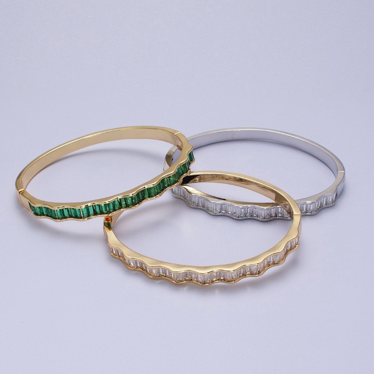 24k Gold Filled Baguette Geometric Wavy Gold Bangle Bracelet
