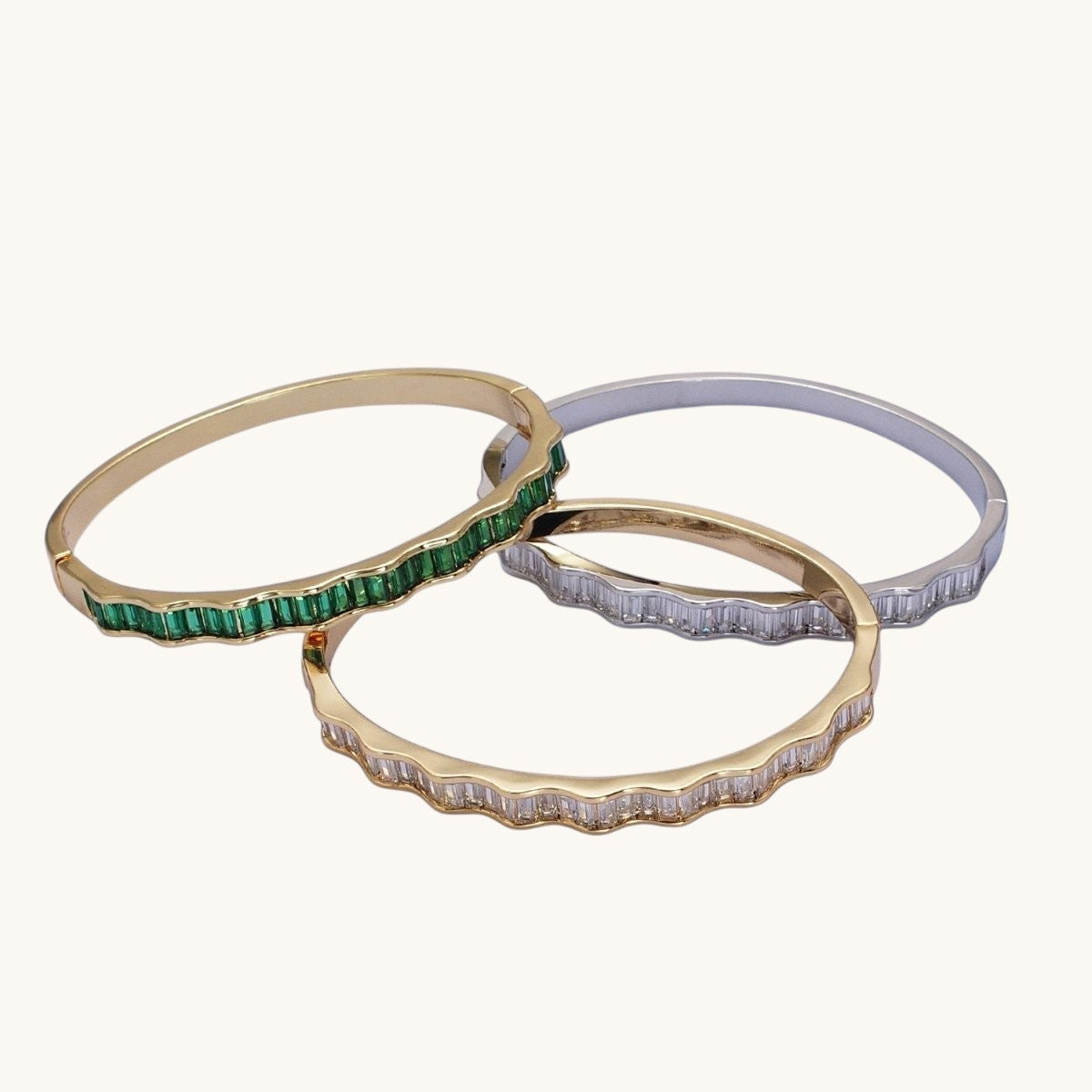 24k Gold Filled Baguette Geometric Wavy Gold Bangle Bracelet