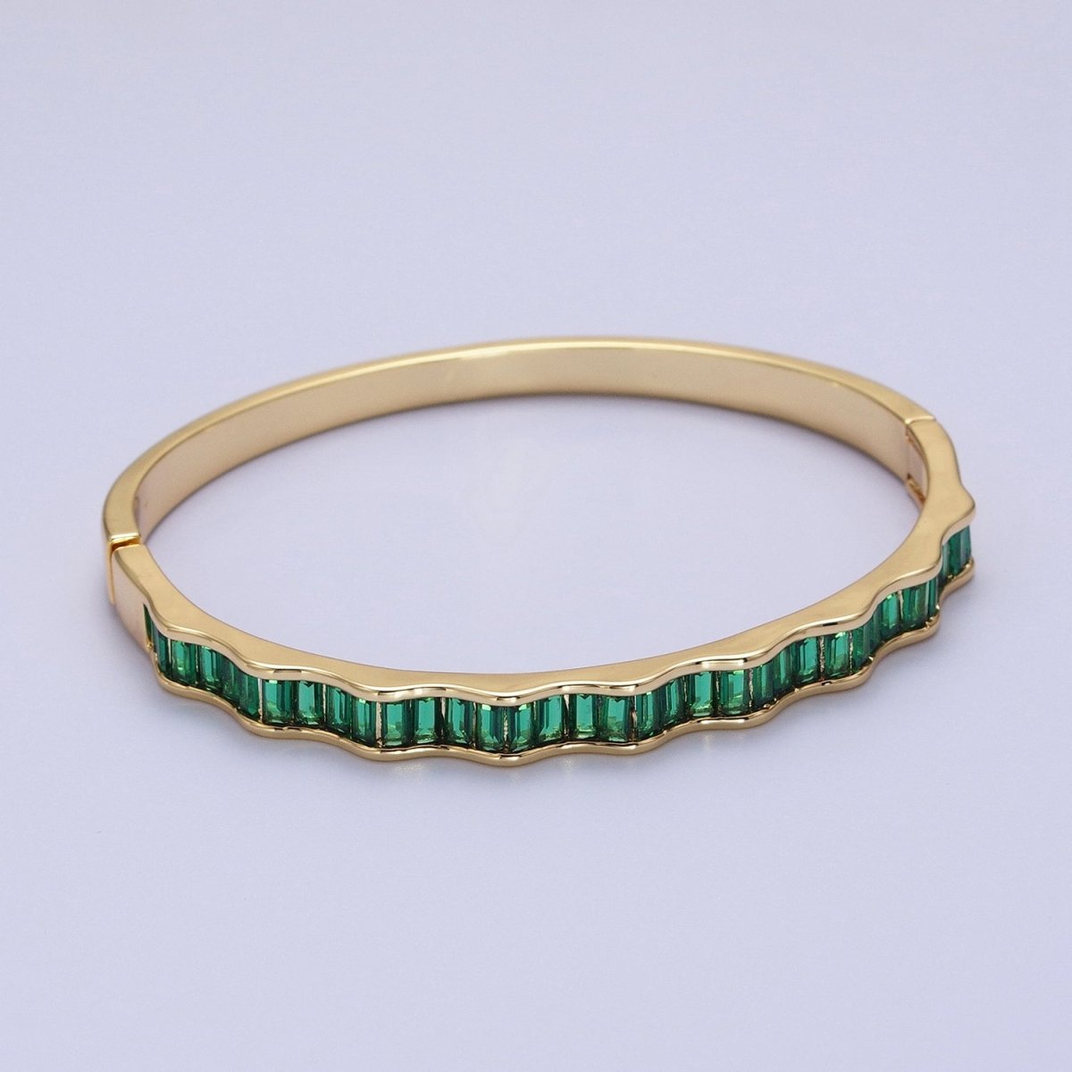 24k Gold Filled Baguette Geometric Wavy Gold Bangle Bracelet
