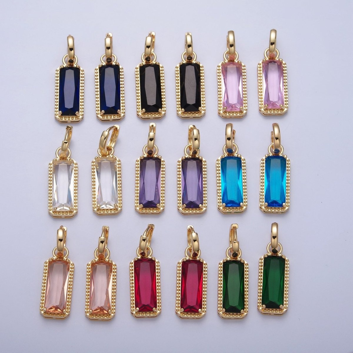 24K Gold Filled Baguette Huggie Hoop, Multicolor CZ Gold Beaded Cocktail Earrings