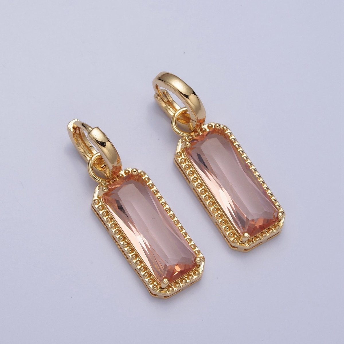 24K Gold Filled Baguette Huggie Hoop, Multicolor CZ Gold Beaded Cocktail Earrings