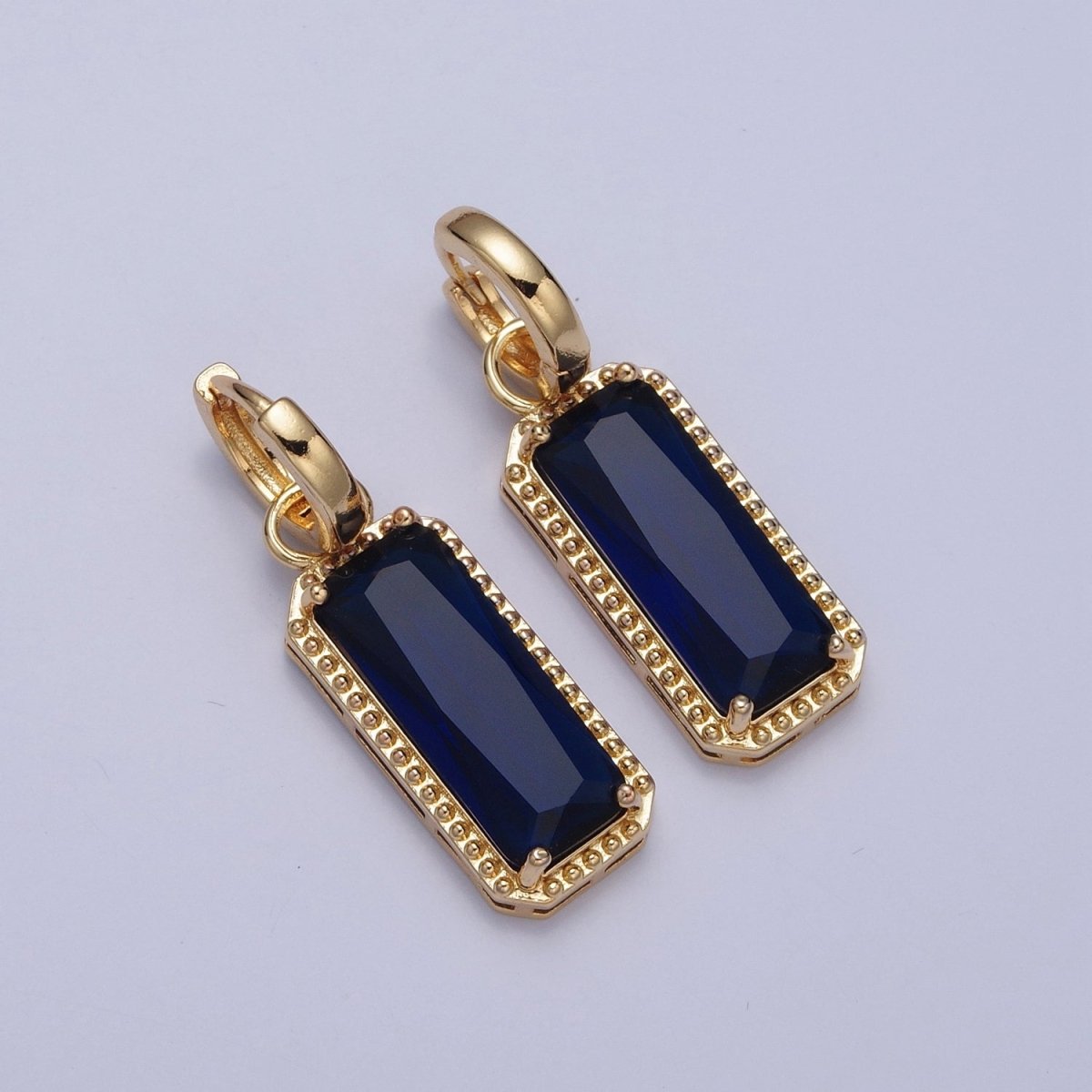 24K Gold Filled Baguette Huggie Hoop, Multicolor CZ Gold Beaded Cocktail Earrings