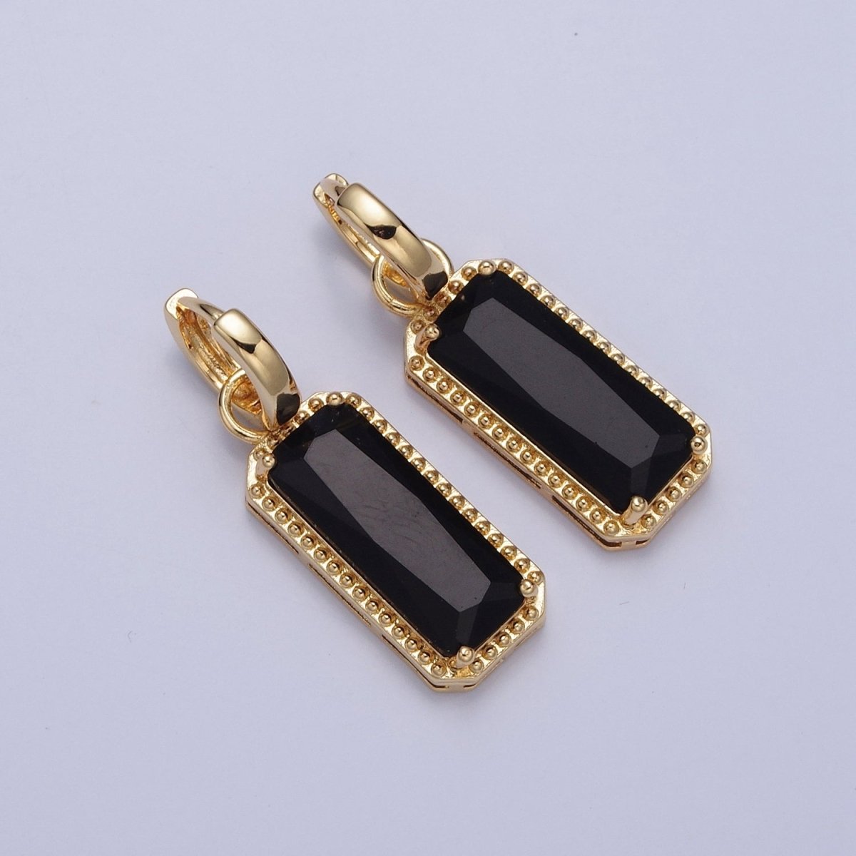 24K Gold Filled Baguette Huggie Hoop, Multicolor CZ Gold Beaded Cocktail Earrings