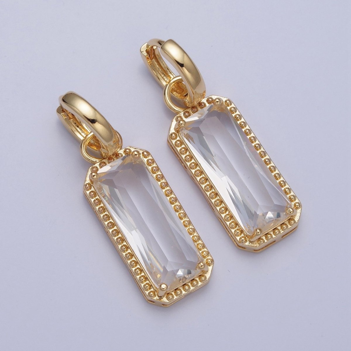 24K Gold Filled Baguette Huggie Hoop, Multicolor CZ Gold Beaded Cocktail Earrings