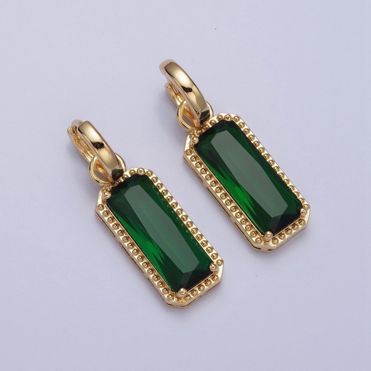 24K Gold Filled Baguette Huggie Hoop, Multicolor CZ Gold Beaded Cocktail Earrings
