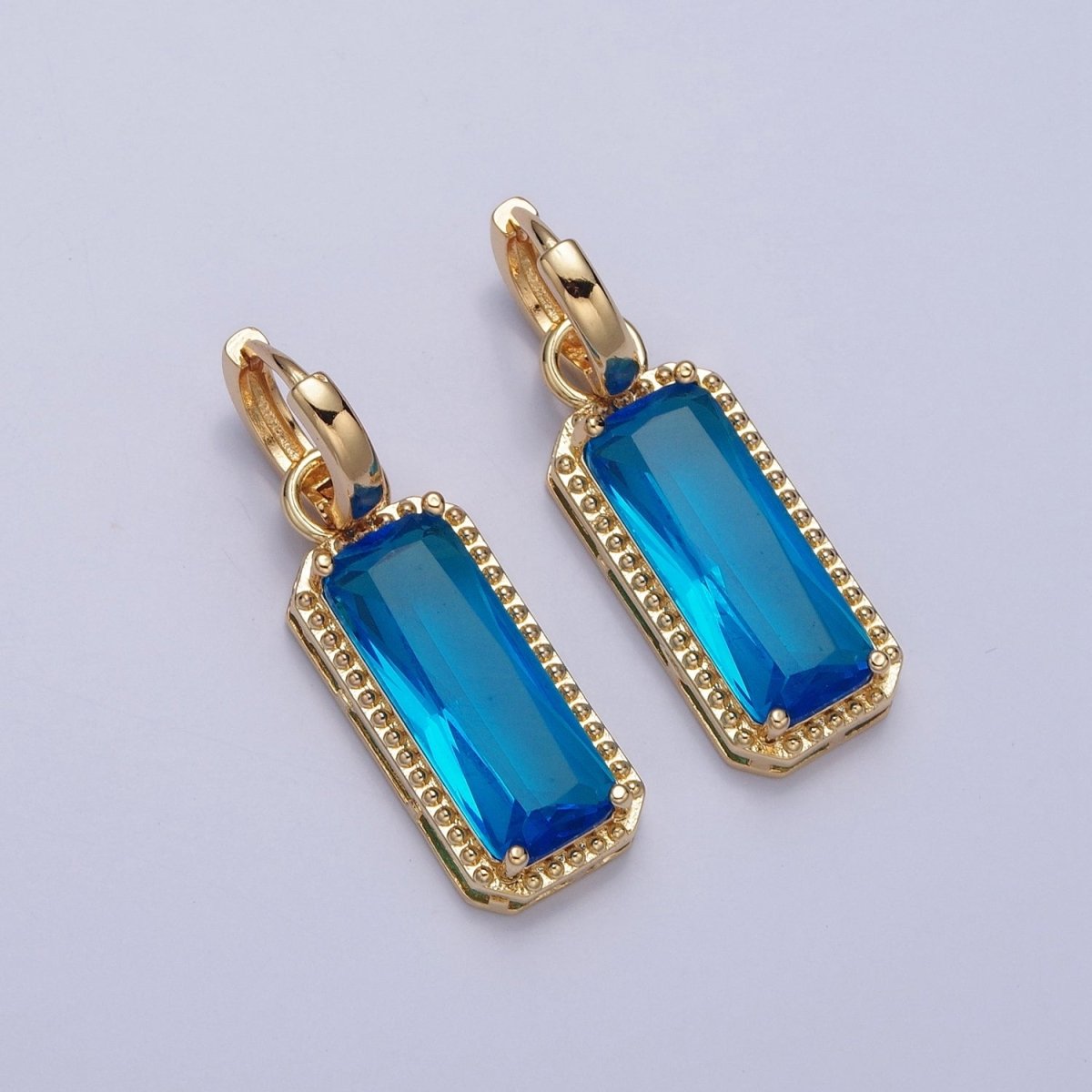 24K Gold Filled Baguette Huggie Hoop, Multicolor CZ Gold Beaded Cocktail Earrings