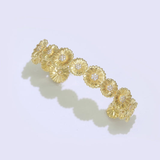 24K Gold Filled Bangle Bracelet Micro Pave Open Adjustable Sunflower Bracelet