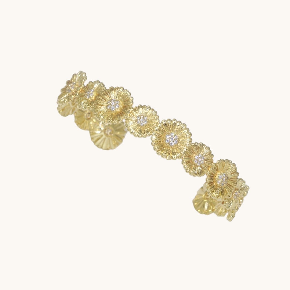 24K Gold Filled Bangle Bracelet Micro Pave Open Adjustable Sunflower Bracelet