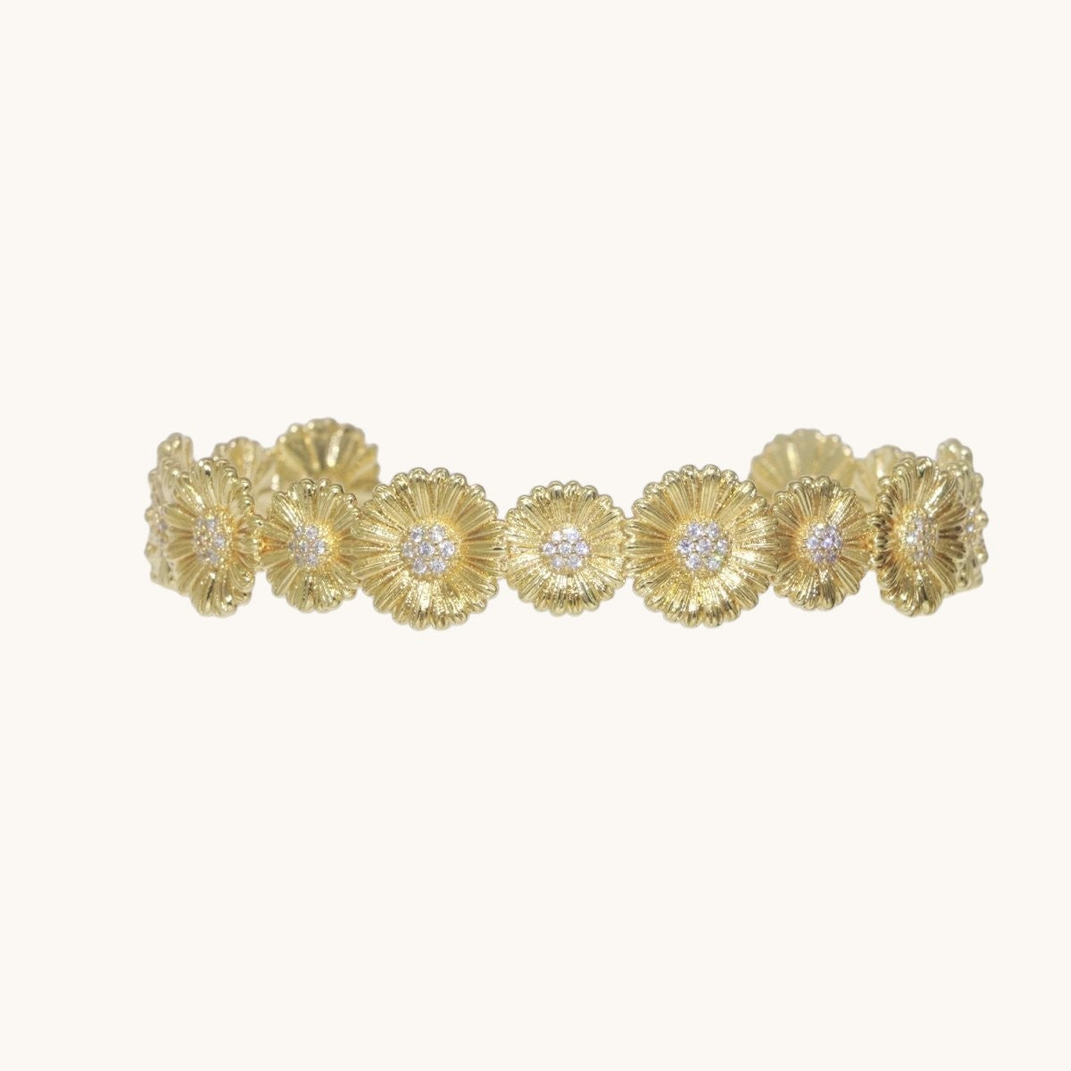 24K Gold Filled Bangle Bracelet Micro Pave Open Adjustable Sunflower Bracelet