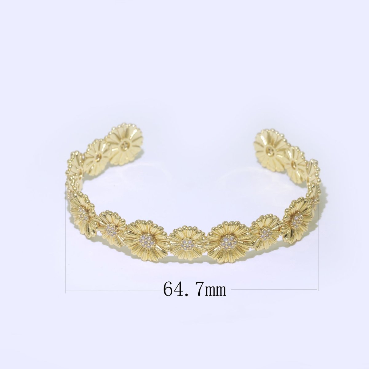 24K Gold Filled Bangle Bracelet Micro Pave Open Adjustable Sunflower Bracelet