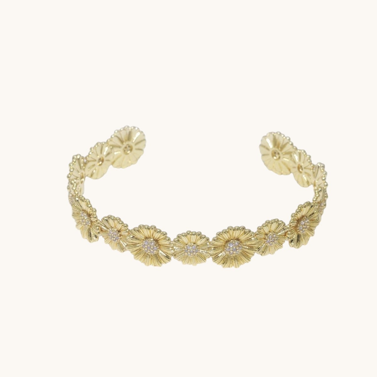 24K Gold Filled Bangle Bracelet Micro Pave Open Adjustable Sunflower Bracelet