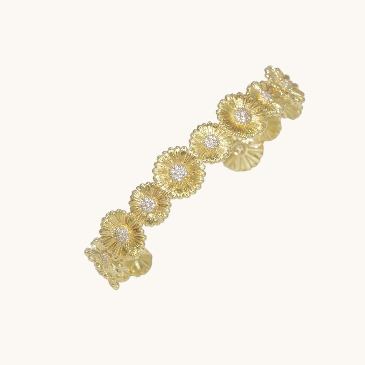 24K Gold Filled Bangle Bracelet Micro Pave Open Adjustable Sunflower Bracelet