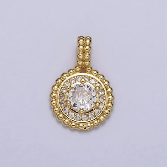 24K Gold-Filled Beaded Clear Round 17mm x 11mm Cubic Zirconia CZ Pendant