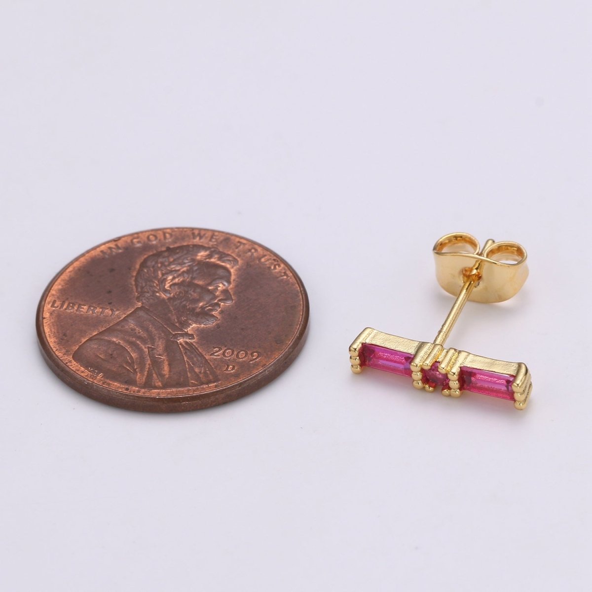24K Gold Filled Blue / Fuchsia Baguette CZ Stud Earrings