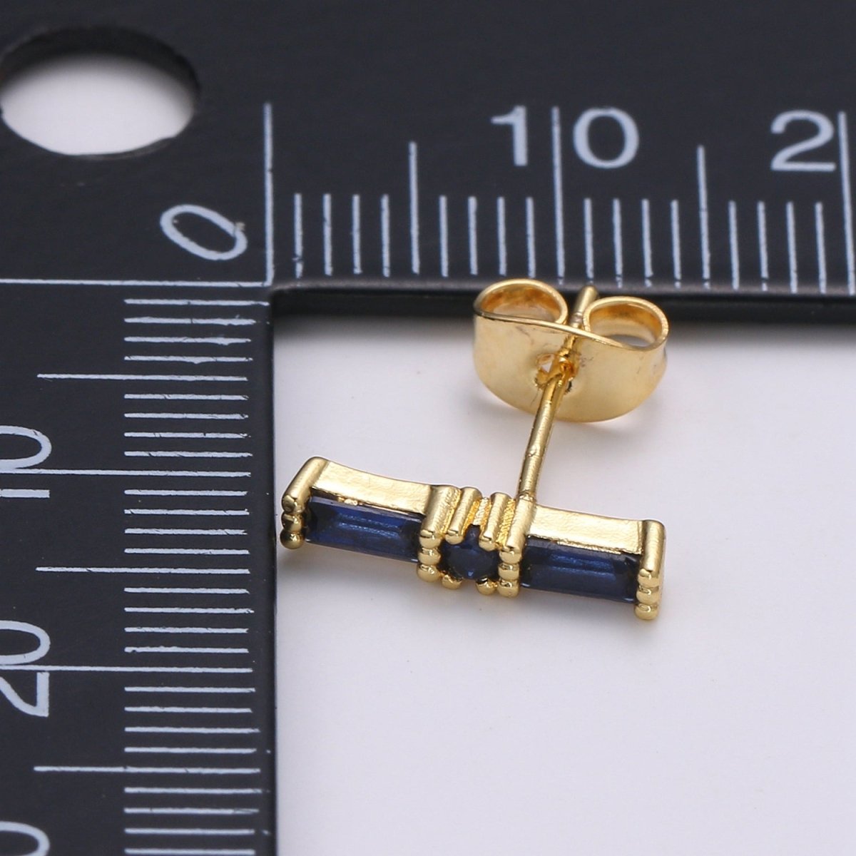 24K Gold Filled Blue / Fuchsia Baguette CZ Stud Earrings