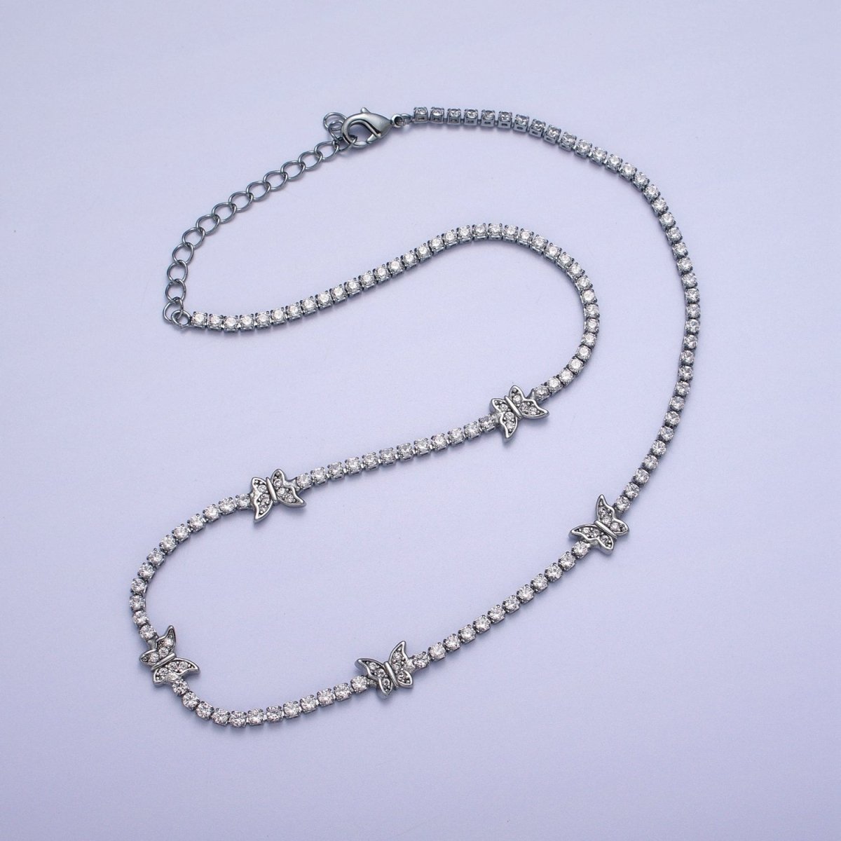 Beautiful 24k Gold-Filled Butterfly Tennis Chain 13 Inch Choker Necklace in Silver
