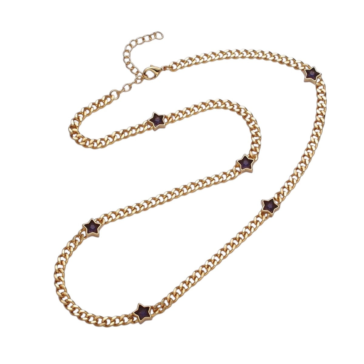 Beautiful 24K Gold Filled Celestial Star Cubic Zirconia 18 Inch Curb Chain Necklace