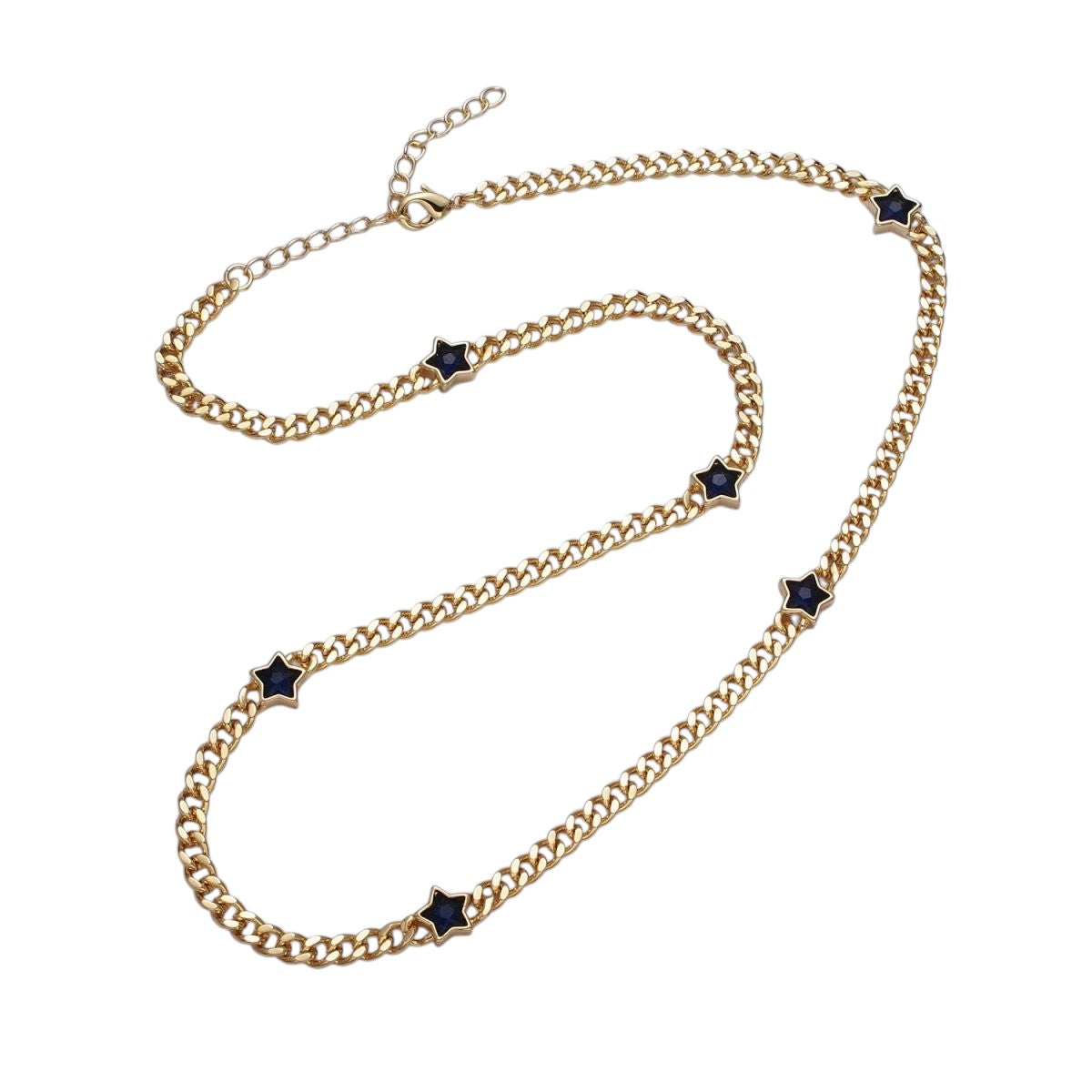 Beautiful 24K Gold Filled Celestial Star Cubic Zirconia 18 Inch Curb Chain Necklace