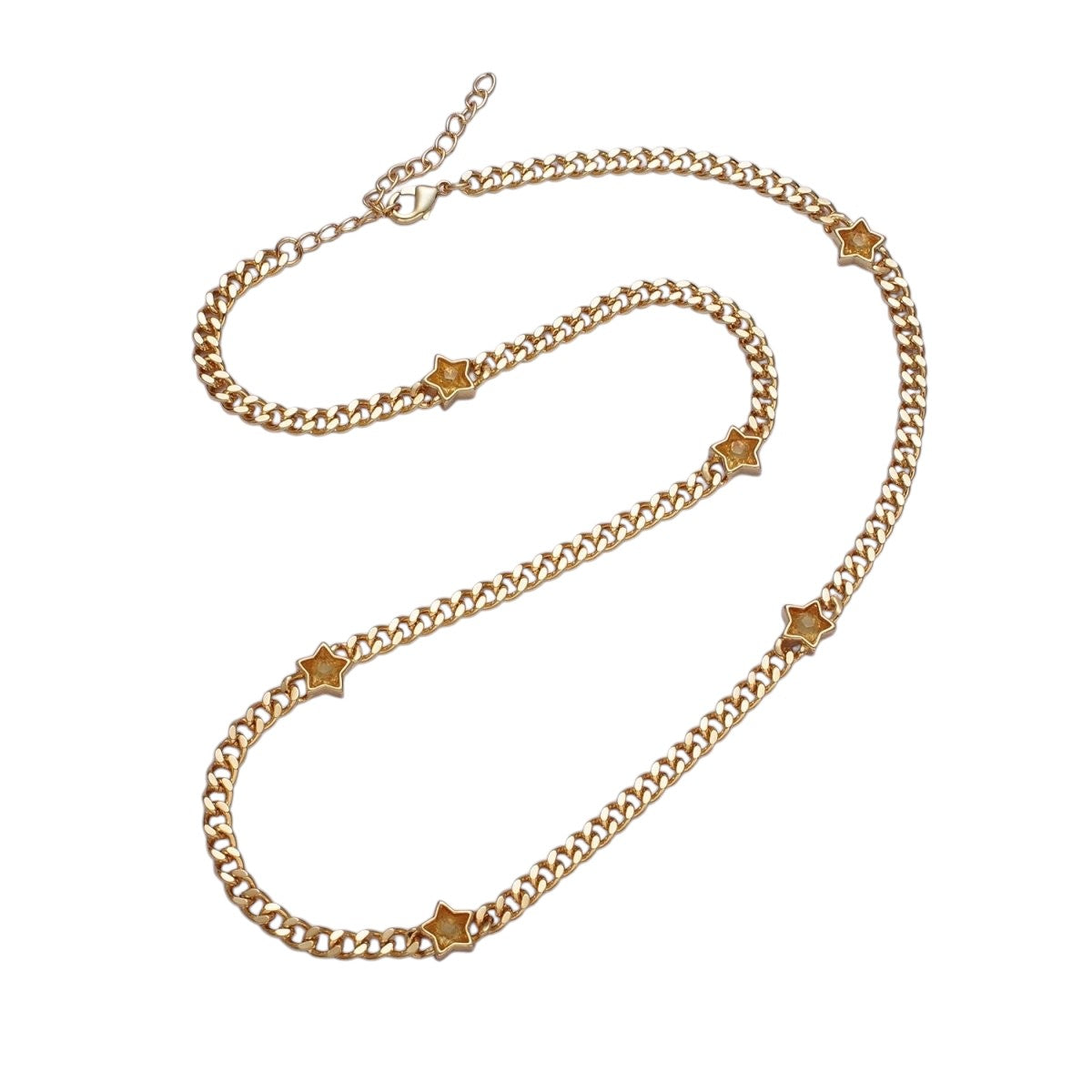 Beautiful 24K Gold Filled Celestial Star Cubic Zirconia 18 Inch Curb Chain Necklace
