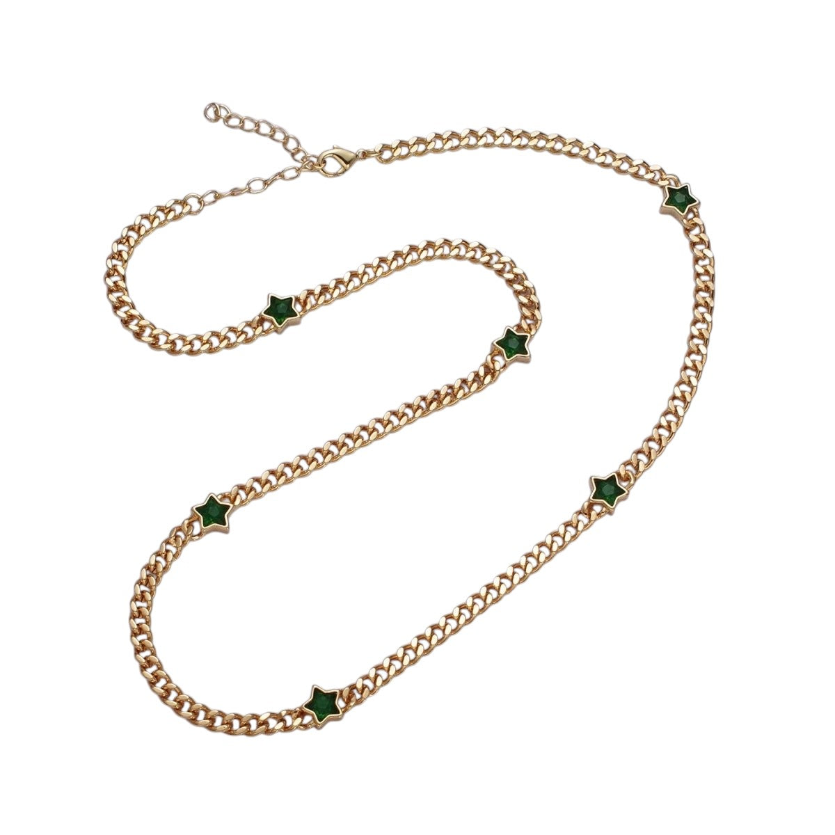 Beautiful 24K Gold Filled Celestial Star Cubic Zirconia 18 Inch Curb Chain Necklace