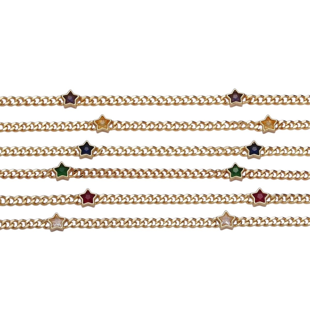 Beautiful 24K Gold Filled Celestial Star Cubic Zirconia 18 Inch Curb Chain Necklace