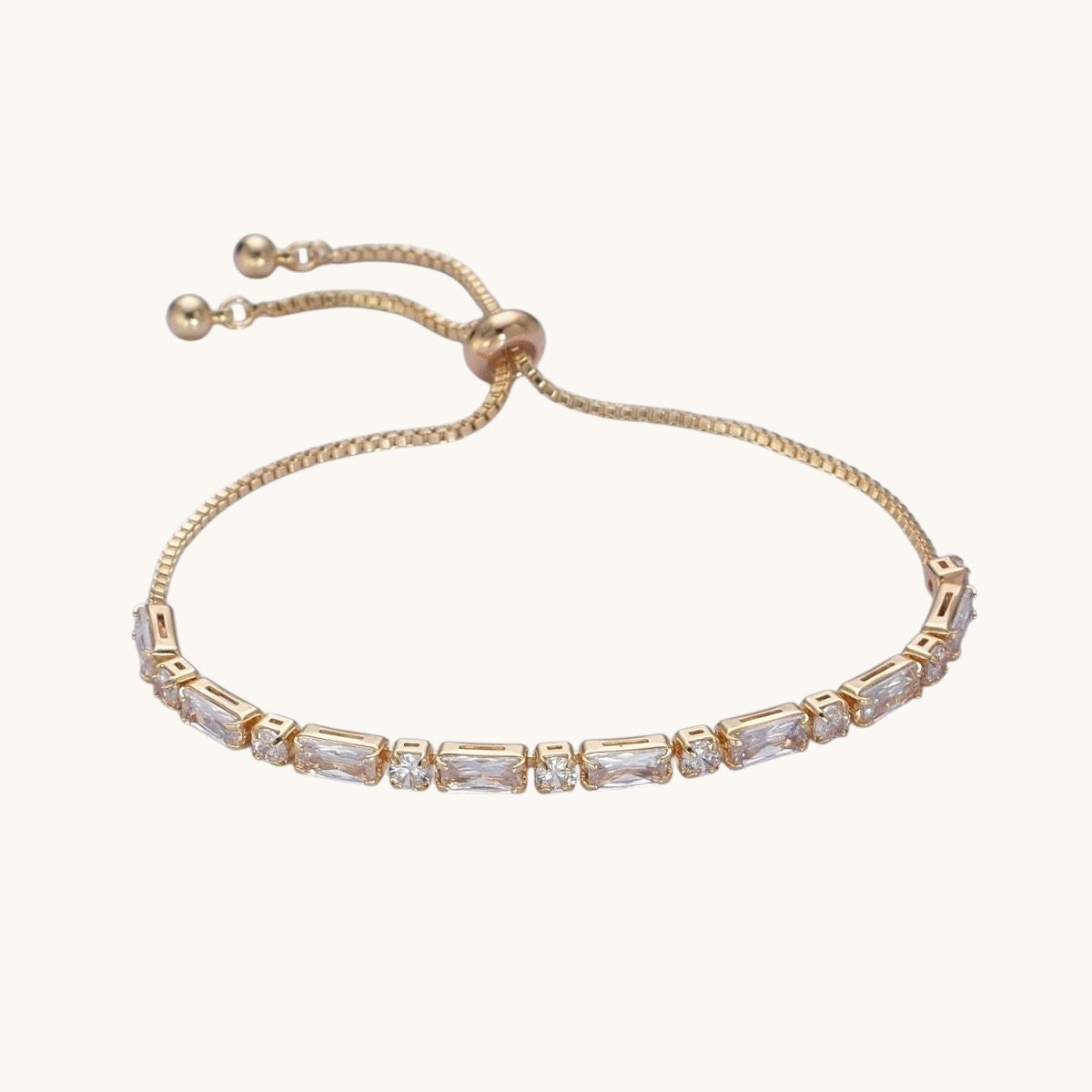 24K Gold Filled Clear Baguette Cubic Zirconia Adjustable Bolo Bracelet