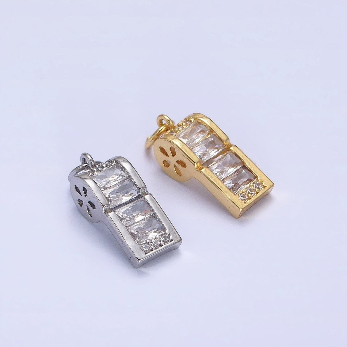 24K Gold-Filled 17mm Clear Baguette Whistle Flower Add-On Charm in Gold or Silver