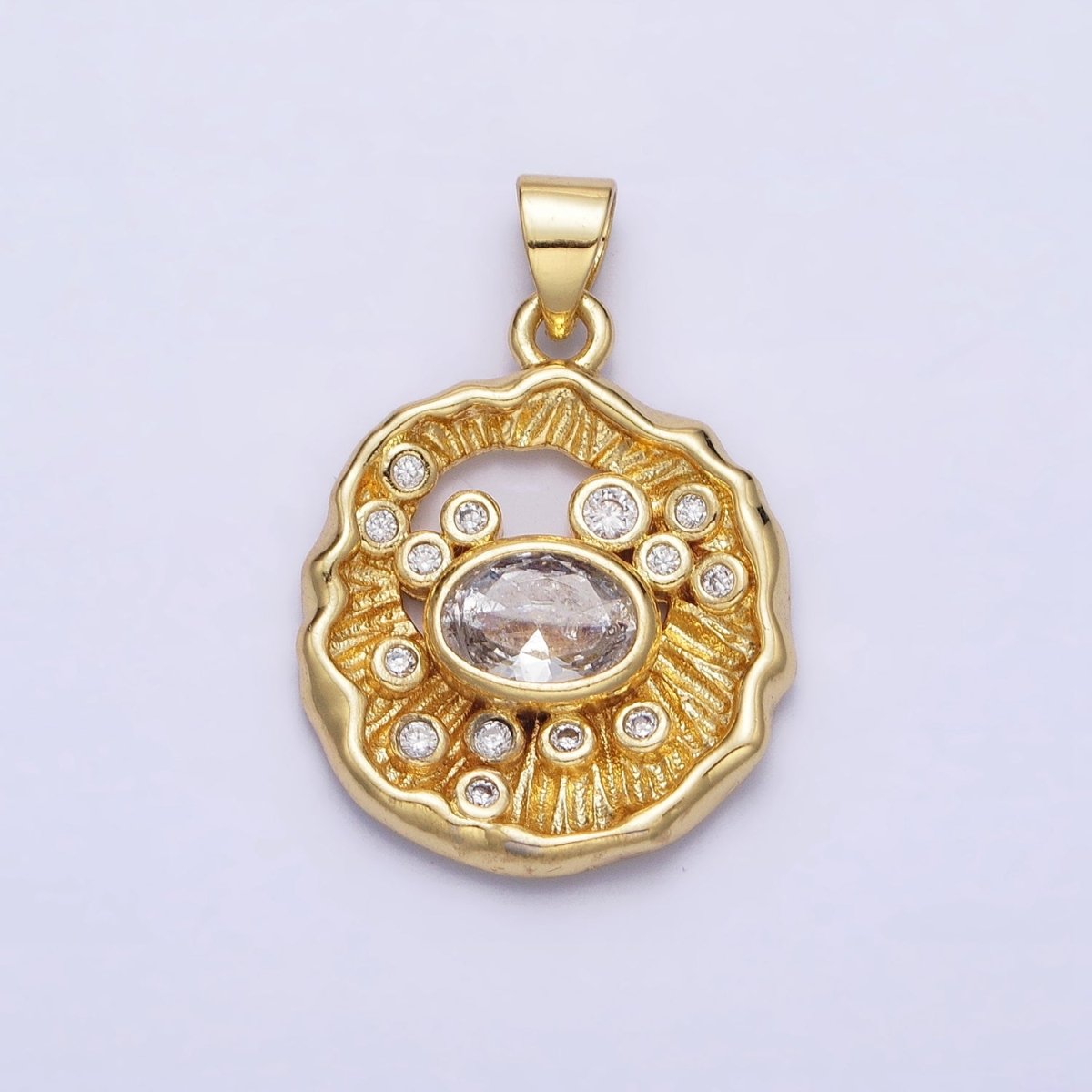 24K Gold-Filled 25mm Clear CZ Abstract Geometric Round Pendant