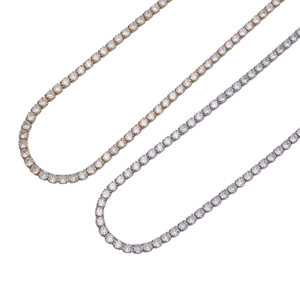 Trendy 24K Gold Filled Clear, Pink, Blue CZ Tennis 18 Inch Layering Chain Necklace in Gold & Silver