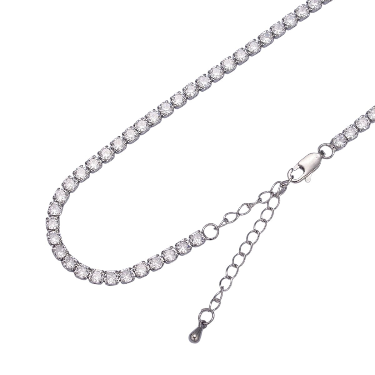 Trendy 24K Gold Filled Clear, Pink, Blue CZ Tennis 18 Inch Layering Chain Necklace in Gold & Silver