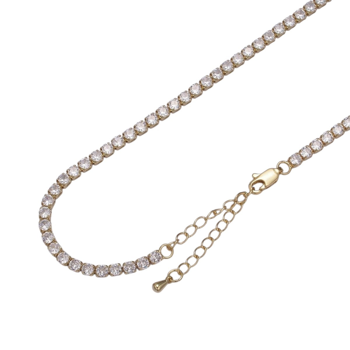Trendy 24K Gold Filled Clear, Pink, Blue CZ Tennis 18 Inch Layering Chain Necklace in Gold & Silver