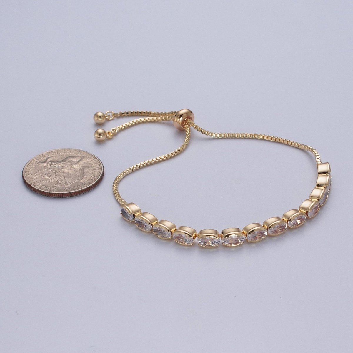 24K Gold Filled Clear Oval Cubic Zirconia Adjustable Bracelet Chain