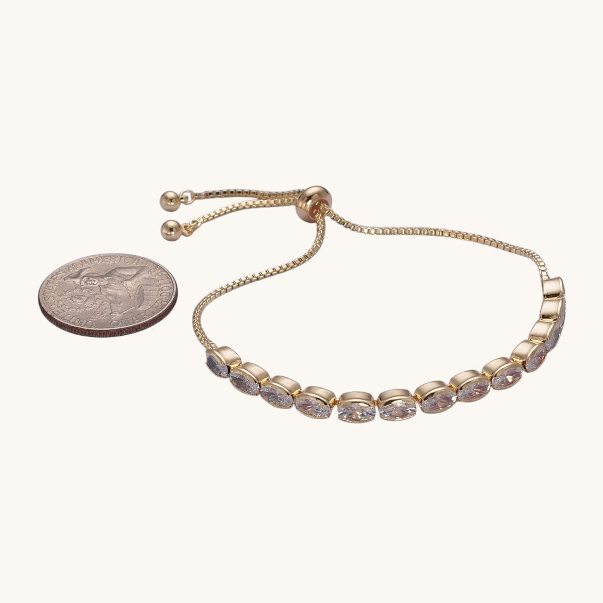 24K Gold Filled Clear Oval Cubic Zirconia Adjustable Bracelet Chain