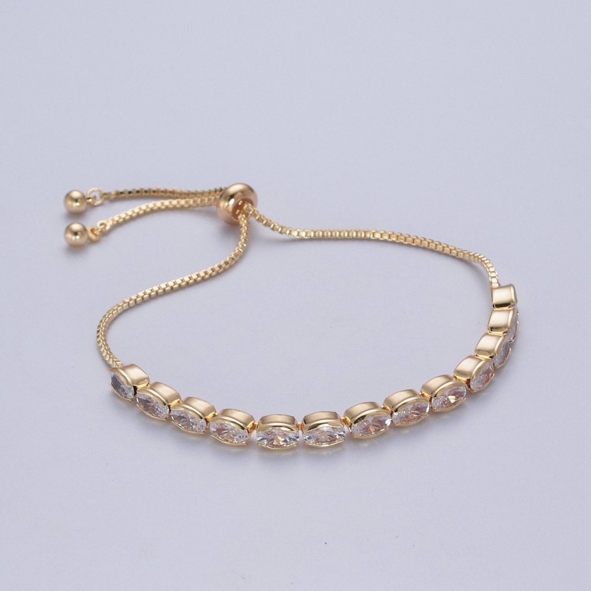 24K Gold Filled Clear Oval Cubic Zirconia Adjustable Bracelet Chain