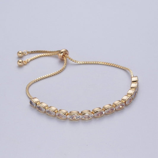 24K Gold Filled Clear Oval Cubic Zirconia Adjustable Bracelet Chain