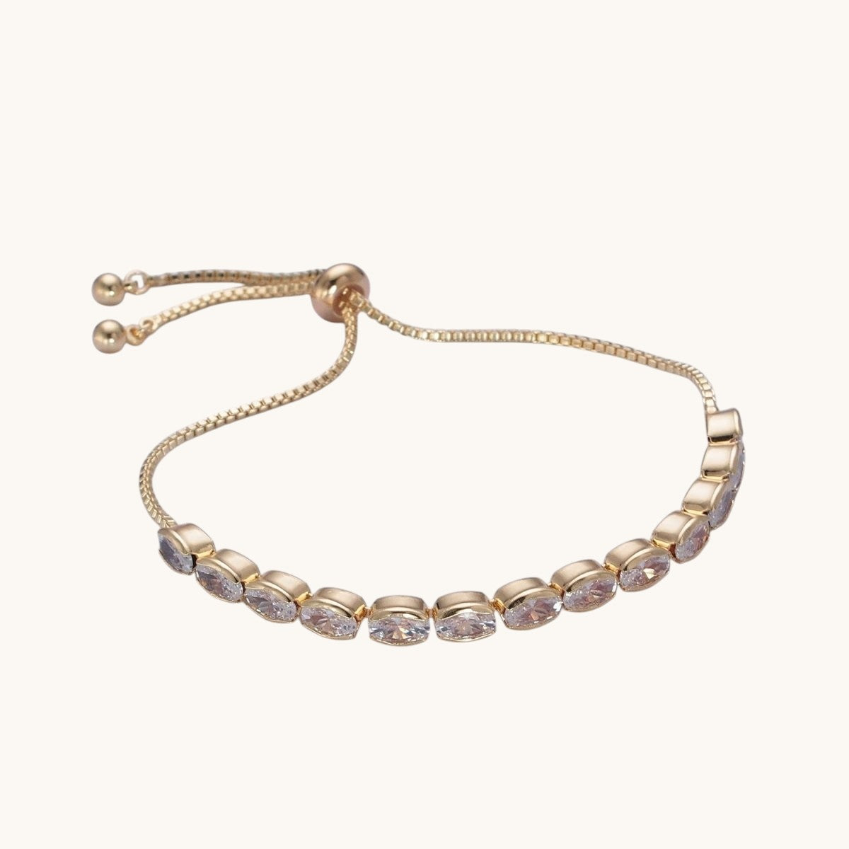 24K Gold Filled Clear Oval Cubic Zirconia Adjustable Bracelet Chain