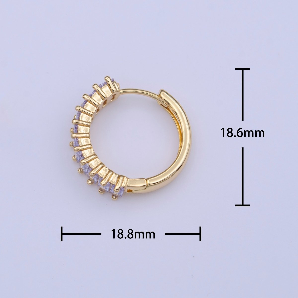 24K Gold Filled Clear Purple Baguette Lined 18.5mm Huggie Hoop Earrings