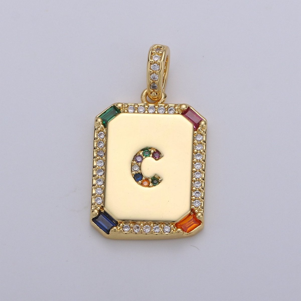24K Gold-Filled Multicolored CZ Micro Pave Initial Letter Pendant Initials Letter Tag Charm Rainbow Letter A-Z