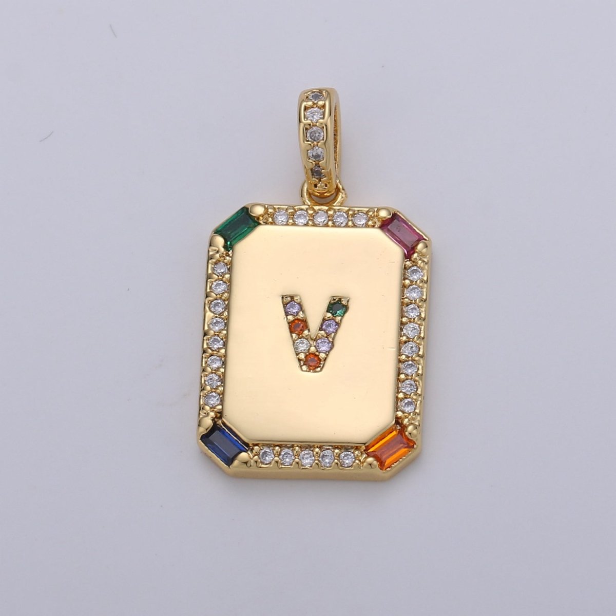 24K Gold-Filled Multicolored CZ Micro Pave Initial Letter Pendant Initials Letter Tag Charm Rainbow Letter A-Z