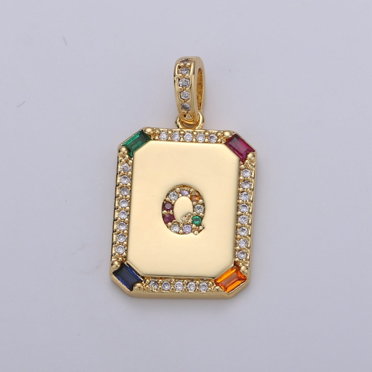 24K Gold-Filled Multicolored CZ Micro Pave Initial Letter Pendant Initials Letter Tag Charm Rainbow Letter A-Z