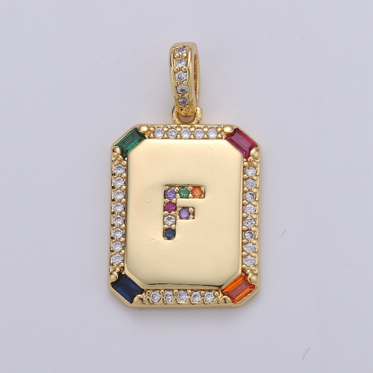24K Gold-Filled Multicolored CZ Micro Pave Initial Letter Pendant Initials Letter Tag Charm Rainbow Letter A-Z