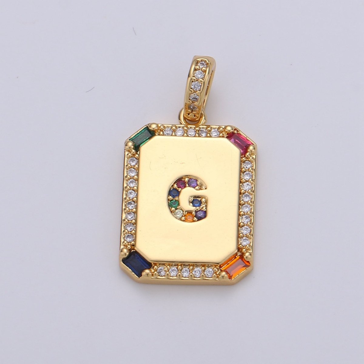 24K Gold-Filled Multicolored CZ Micro Pave Initial Letter Pendant Initials Letter Tag Charm Rainbow Letter A-Z