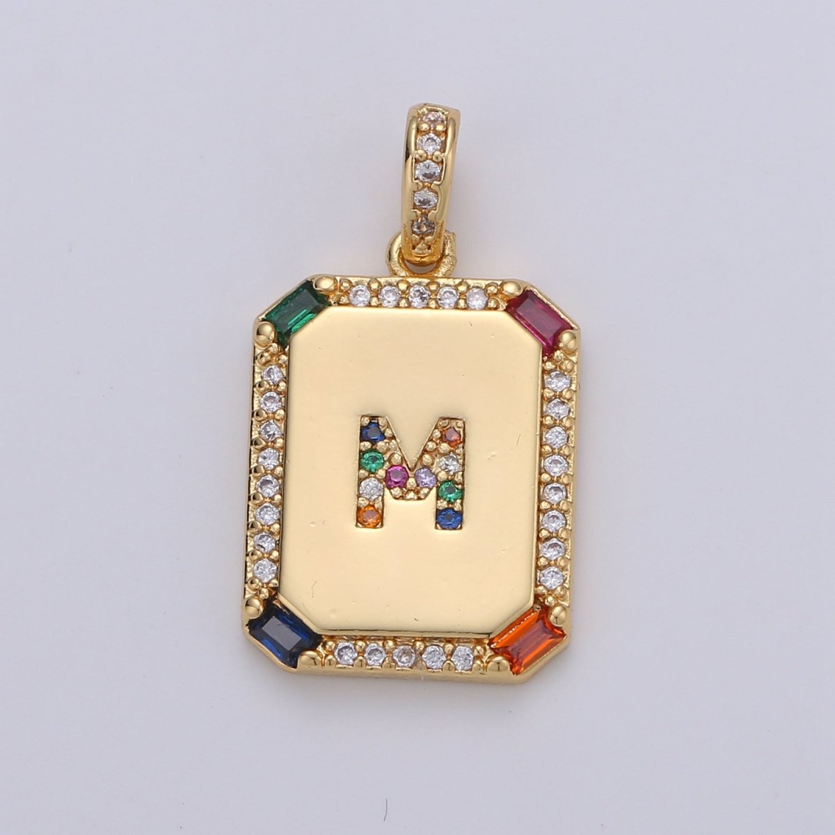 24K Gold-Filled Multicolored CZ Micro Pave Initial Letter Pendant Initials Letter Tag Charm Rainbow Letter A-Z