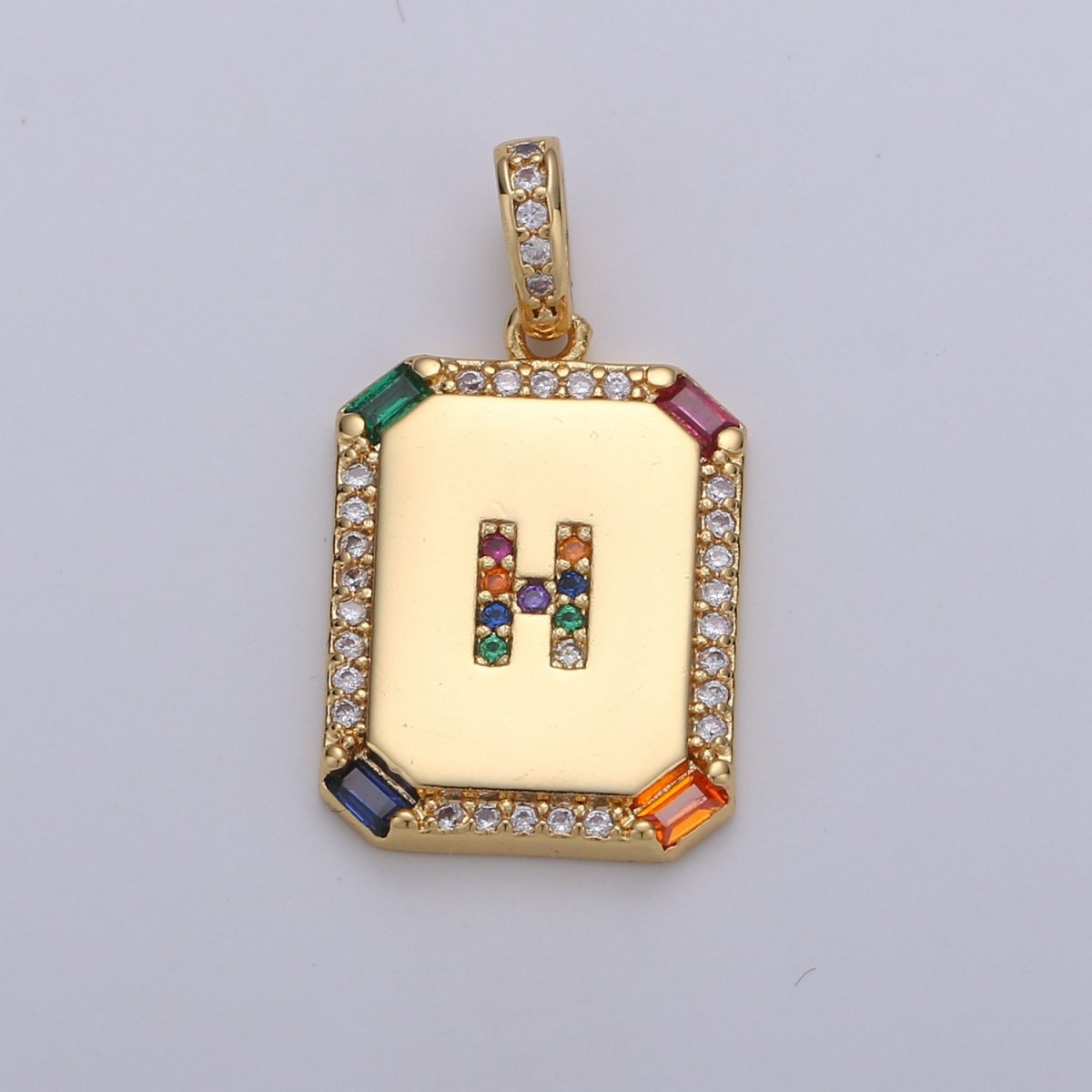 24K Gold-Filled Multicolored CZ Micro Pave Initial Letter Pendant Initials Letter Tag Charm Rainbow Letter A-Z