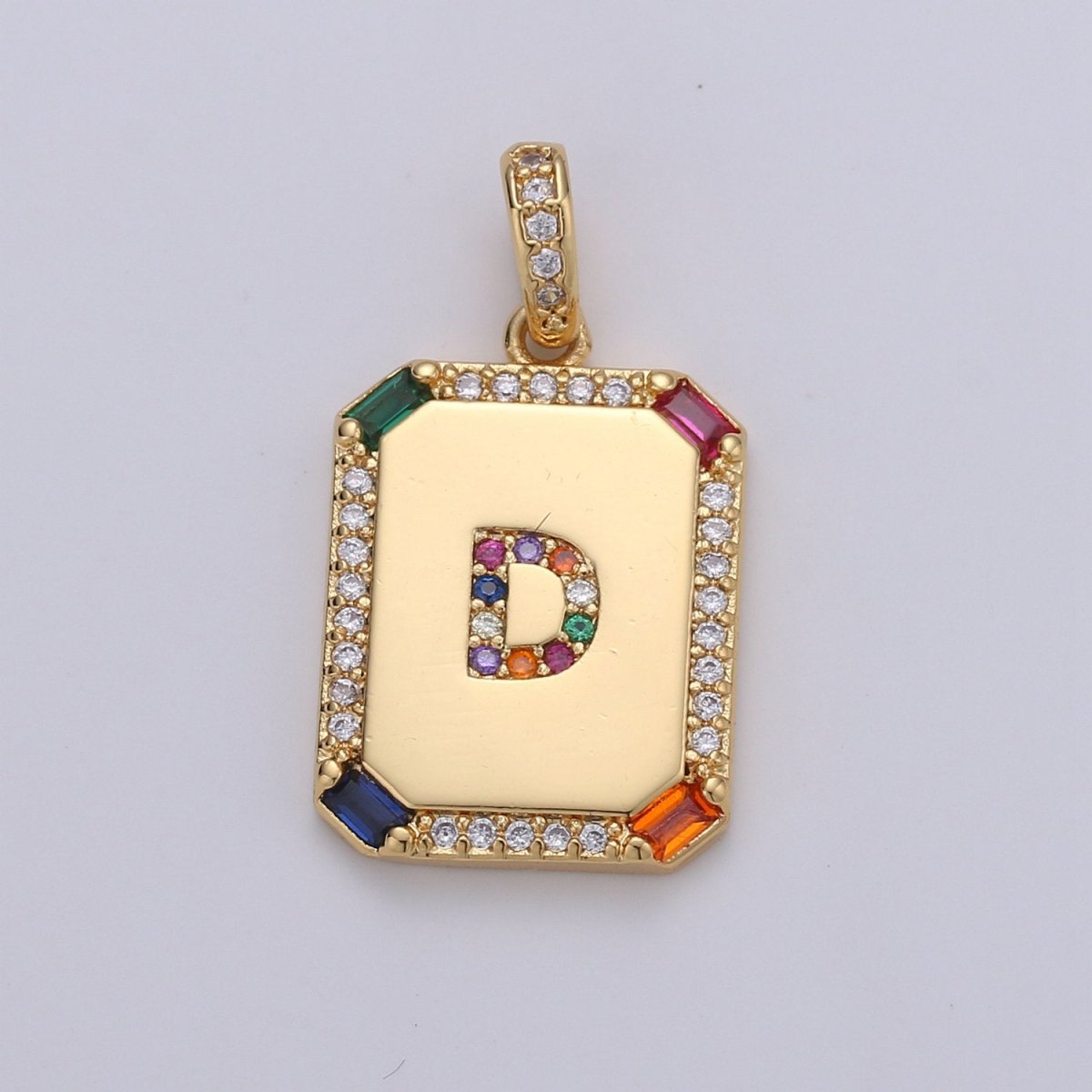 24K Gold-Filled Multicolored CZ Micro Pave Initial Letter Pendant Initials Letter Tag Charm Rainbow Letter A-Z