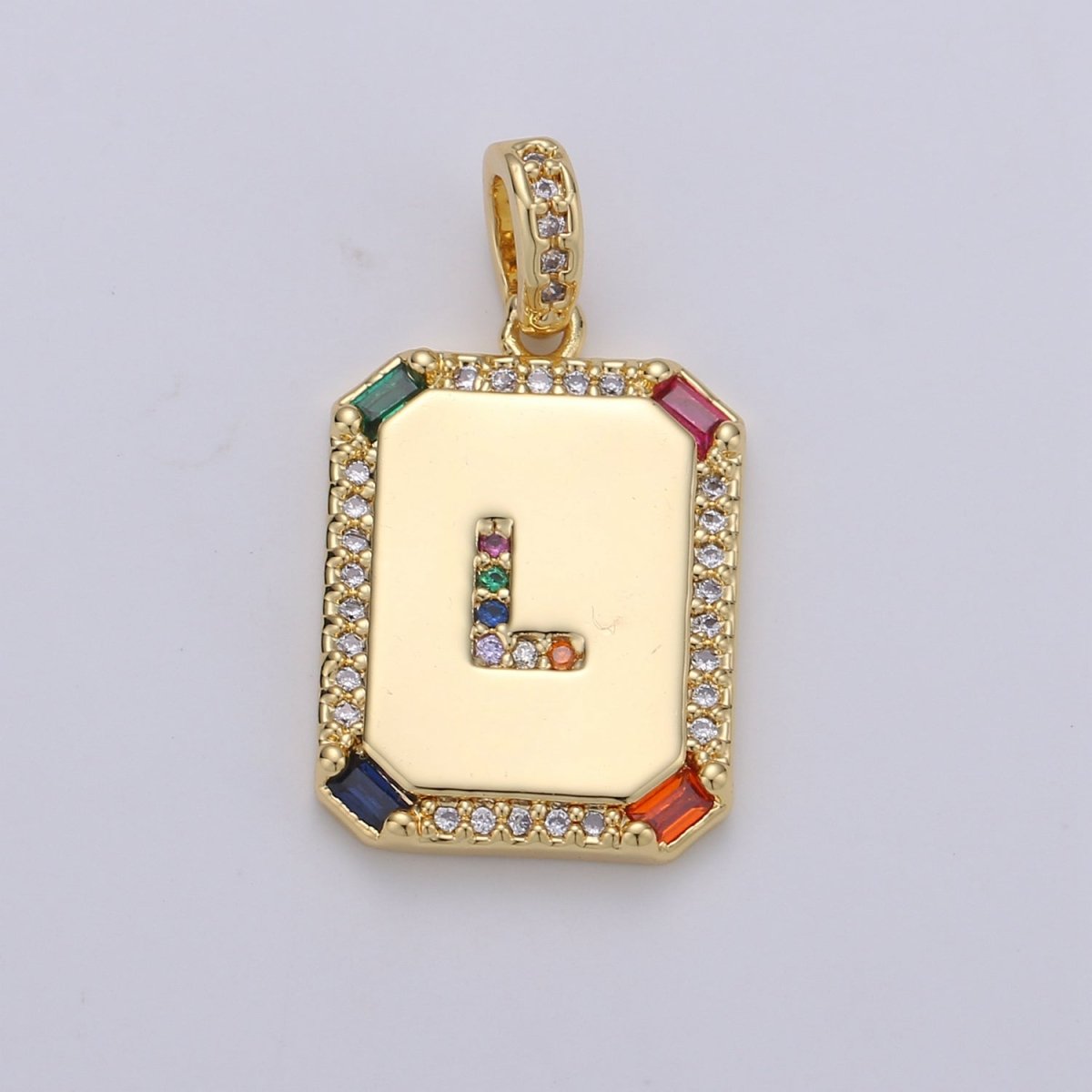 24K Gold-Filled Multicolored CZ Micro Pave Initial Letter Pendant Initials Letter Tag Charm Rainbow Letter A-Z