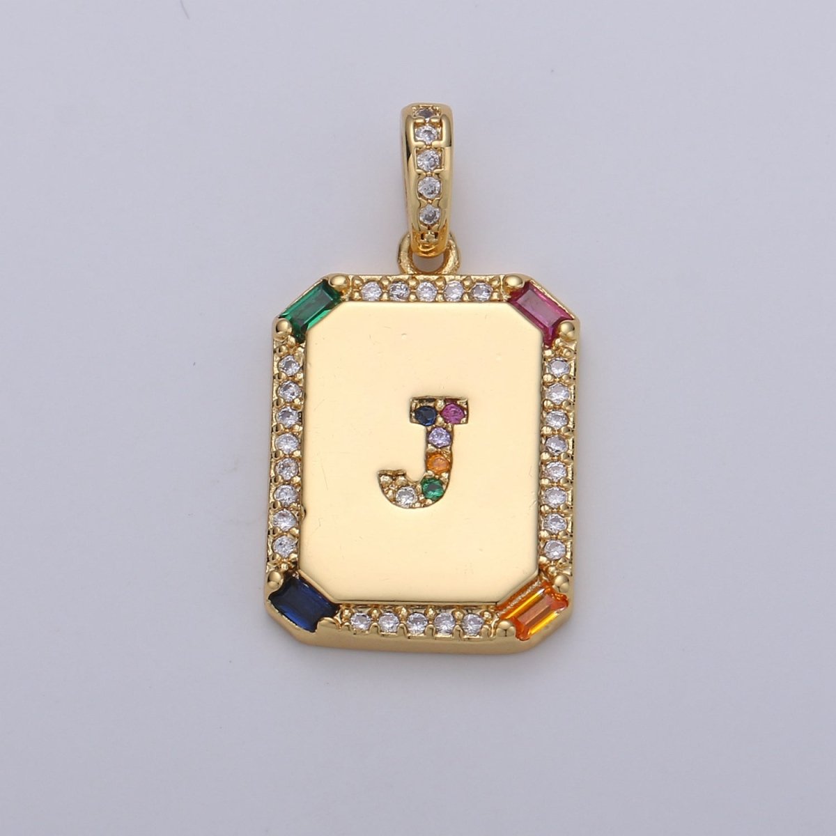 24K Gold-Filled Multicolored CZ Micro Pave Initial Letter Pendant Initials Letter Tag Charm Rainbow Letter A-Z