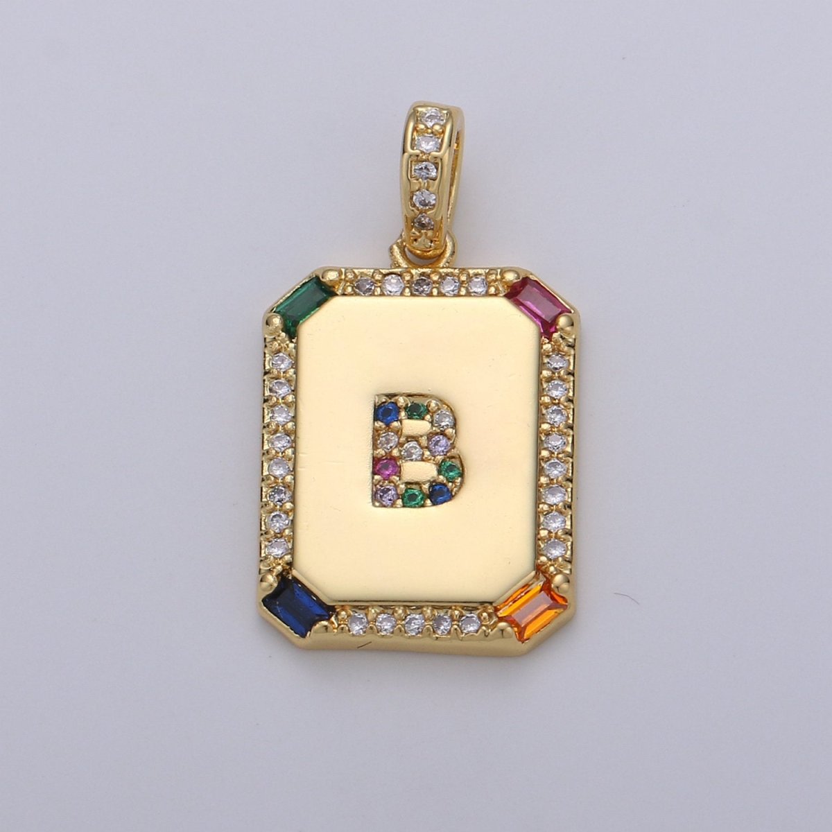24K Gold-Filled Multicolored CZ Micro Pave Initial Letter Pendant Initials Letter Tag Charm Rainbow Letter A-Z